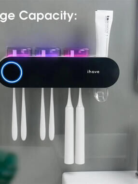UV Toothbrush Holder Wall Mounted Toothpaste Dispenser USB Charging Bathroom.